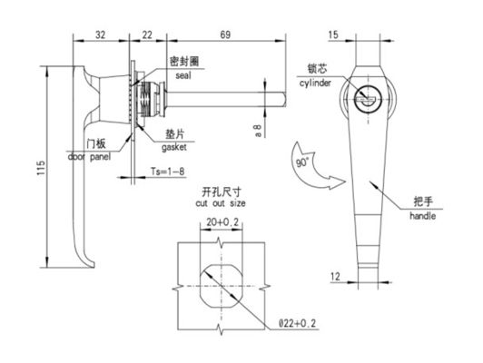 Keyless 304 Stainless Steel Handle Lock Powder Coated ISO Certificate