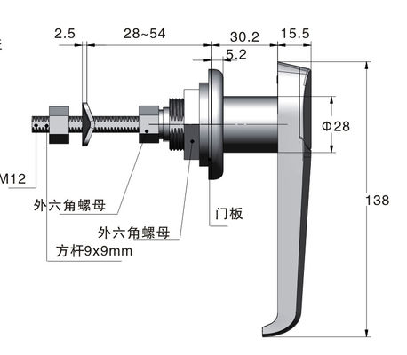 Industrial Keyless Gate Handle Lock Chrome Plating ISO Certificate
