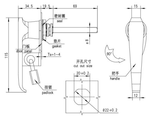 Swing Garage Handle Lock Padlock L Handle Door Lock With Spindle