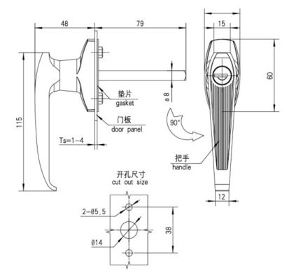 RoHS Garage Door L Handle Lock Zinc Plated Customized For Cabinet Door