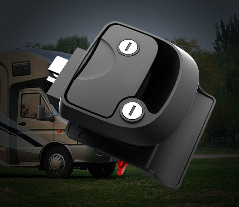 Caravan RV Door Lock Latch Garage Black Plastic With Brass Key